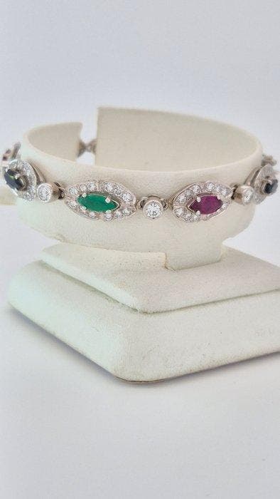 Armband - 14 karaat Witgoud - 13.72ct. tw. - Diamant -, Sieraden, Tassen en Uiterlijk, Armbanden