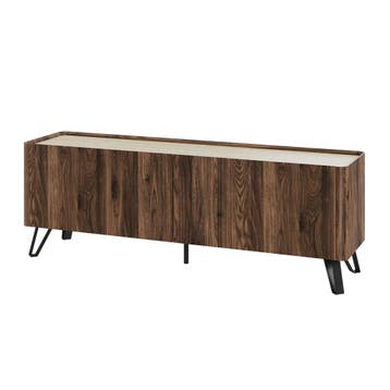 Tv-kast Trorlon 160x40x55 cm Notenhoutlook/Travertijn [en.ca, Verzenden, Nieuw