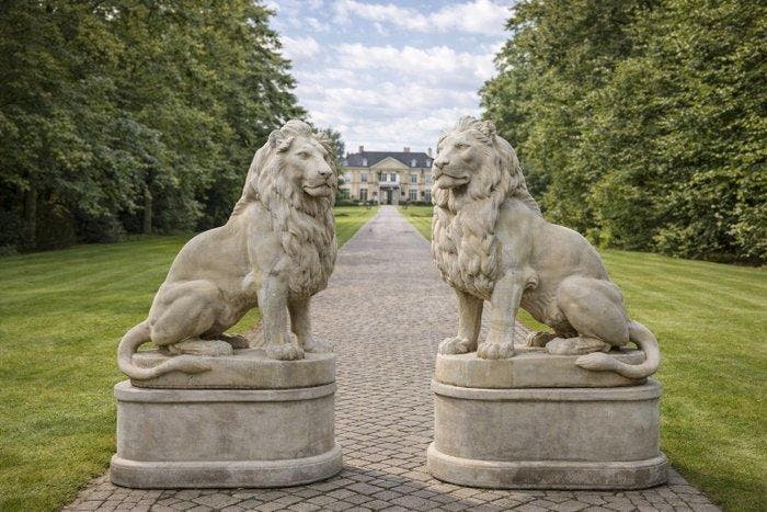 Beeld, XXL Gate Keepers - Lions with Base - 180 cm - beton -, Antiek en Kunst, Curiosa en Brocante