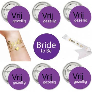 Vrijgezellenfeest set Vrijgezellig en Bride to Be paars wit, Verzenden, Nieuw, Feestartikel, Geboorte of Huwelijk