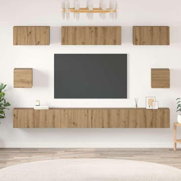vidaXL Tv-meubelset 8 st Artisan Eiken Bewerkt hout, Minder dan 50 cm, Verzenden, Nieuw, Minder dan 100 cm