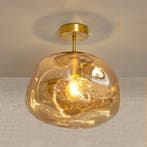 Glazen Plafondlamp Goud met Amberglas – Marly, Verzenden, Nieuw, Glas