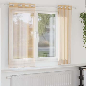 vidaXL Gordijnen Voile met doorvoertules 2 st zand, Huis en Inrichting, Stoffering | Gordijnen en Lamellen, Verzenden, Nieuw, Bruin