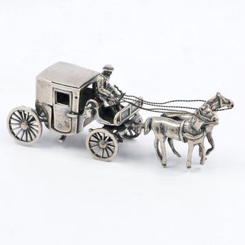 J. Weeda - Rijtuig met tweespan paarden - Miniatuur figuur -