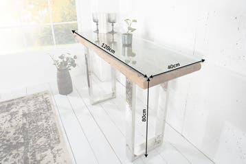 Massieve console BARRACUDA 120cm teak met stalen sledepoten-, Huis en Inrichting, Tafels | Sidetables, Ophalen of Verzenden, Nieuw