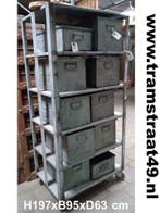 industriële kast op wielen - vintage opbergrek - plankenrek, Huis en Inrichting, Met plank(en), Nieuw, Metaal, 150 tot 200 cm