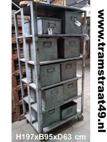 industriële kast op wielen - vintage opbergrek - plankenrek, Met plank(en), Nieuw, Metaal, 150 tot 200 cm