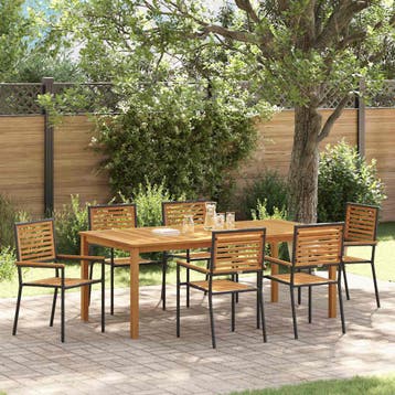 vidaXL Tuin eettafelset 7 st Zwart Massief Acaciahout, Verzenden, Nieuw, 7 zitplaatsen