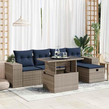 vidaXL 6-delige Loungeset met kussens poly rattan acacia, Verzenden, Nieuw, Loungeset