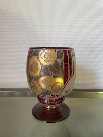 Daum - Mado - Vaas - gelaagd glas, bladgoud, Emaille - Rozen, Antiek en Kunst
