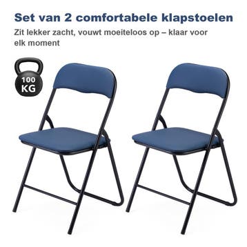 Bardi 2 Delige Klapstoelen Set PU - BLAUW - 100KG Per Stuk, Ophalen of Verzenden, Nieuw, Kunststof