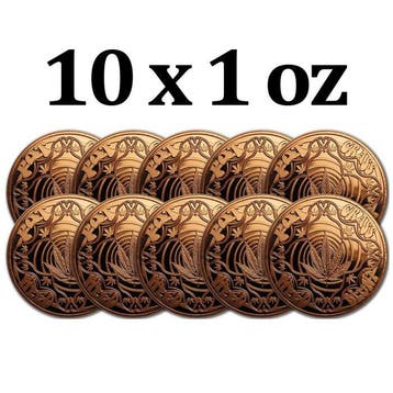 Verenigde Staten. 10 x 1 oz Cannabis Hippie 999 Fine Copper