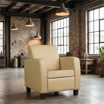 Leren fauteuil Joy - Toledo Kalahari (bruin) - Poten hout, Nieuw, Ophalen of Verzenden, Eigentijds, Klassiek, Modern, 50 tot 75 cm