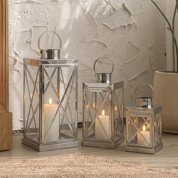 Tuin Lantaarns 3-delig | Luxe RVS | 61% Korting, Ophalen of Verzenden, Zo goed als nieuw, Metaal, Kandelaar
