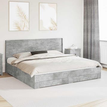 vidaXL Bedframe met opbergruimte en hoofdbord Betongrijs, Huis en Inrichting, Verzenden, Nieuw, Grijs, Hout