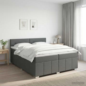 vidaXL Boxspringbed met matras Donkergrijs 200 x 200 cm Stof, Verzenden, Nieuw, Tweepersoons, Stof