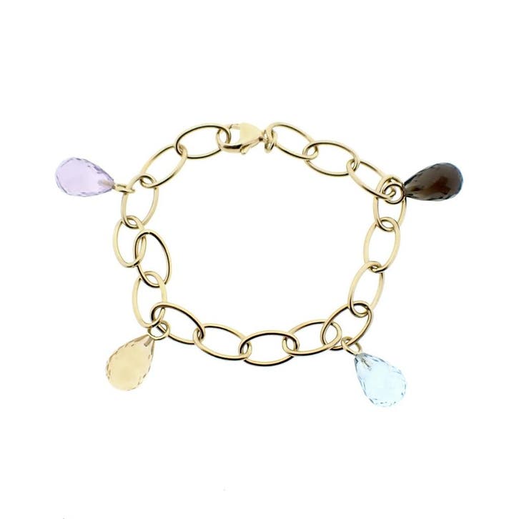 Gouden schakelarmband met topaas en rookkwarts., Sieraden, Tassen en Uiterlijk, Armbanden, Goud, Gebruikt, Met edelsteen, Goud