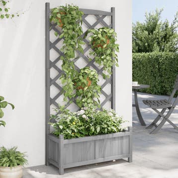 vidaXL Plantenbak met latwerk 75x35x150 cm massief vurenhout, Verzenden, Nieuw, Hout