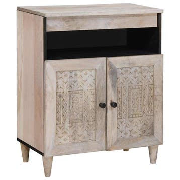vidaXL Dressoir Bleached Wit 60 x 33 x 75 cm Massief Mango, Huis en Inrichting, Verzenden, Nieuw, Overige houtsoorten, Minder dan 50 cm
