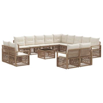 vidaXL Tuinbankenset 14 pcs Beige poly rattan, Verzenden, Nieuw, 4 zitplaatsen
