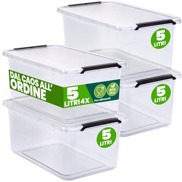 Opbergbox Transparant Set van 4 30x20x12cm 5L (Opbergmanden), Verzenden, Nieuw
