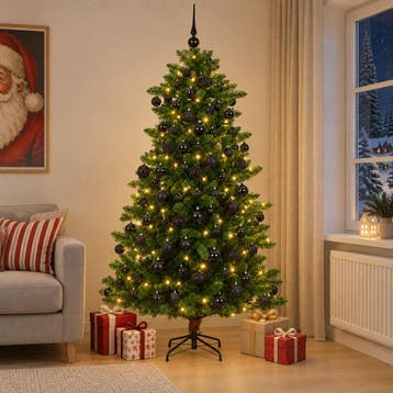 vidaXL Kunstkerstboom met Ballen 210 cm 300 LEDs Warmwit, Verzenden, Nieuw
