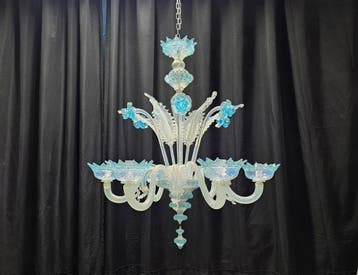 Kroonluchter - Azzurrino - Muranoglas - 6 lampen, Antiek en Kunst