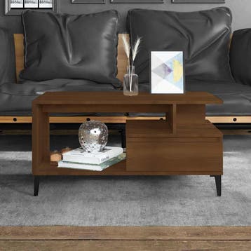 vidaXL Salontafel 90x49x45 cm bewerkt hout bruineiken, Minder dan 50 cm, 50 tot 100 cm, Verzenden, Nieuw