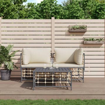 vidaXL 3-delige Loungeset met kussens poly rattan, Verzenden, Nieuw, Loungeset