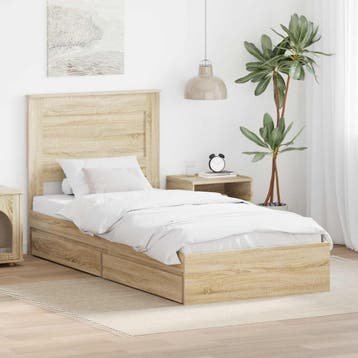 vidaXL Opslag bed met lade Sonoma Eiken 100 x 200 cm Bewerkt, Huis en Inrichting, Slaapkamer | Bedden, Verzenden, Nieuw, Bruin