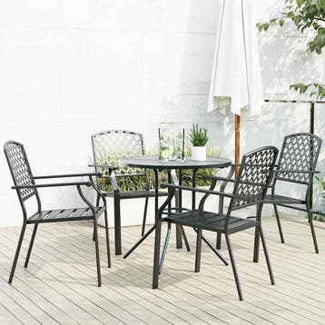 vidaXL 5-delige Tuinset stapelbaar gepoedercoat staal, 4 zitplaatsen, Verzenden, Nieuw, Rvs