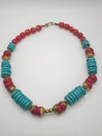 Koraal - Vintage ketting met koraal en turkoois -