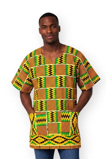 Groen Geel Kente Dashiki Shirt / Dashiki Jurk - Afrikaans sh, Ophalen of Verzenden, Nieuw