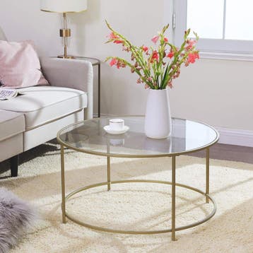 Salontafel - glazen tafel met metalen frame - diameter 84, Verzenden, Nieuw