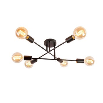 Industriële plafondlamp zwart 6-lichts - Sydney, Verzenden, Nieuw