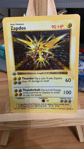Pokémon - 1 Card - 1st edition shadowless Zapdos #16/102 -, Nieuw