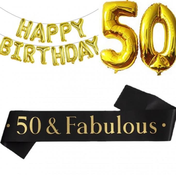 3-delige decoratie set 50 & Fabulous, Hobby en Vrije tijd, Feestartikelen, Abraham of Sarah, Nieuw, Versiering, Verzenden