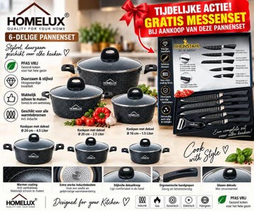 HOMELUX 3-delige kookpannenset –PFAS vrij inductie, Huis en Inrichting, Keuken | Potten en Pannen, Braadpan, Nieuw, Ophalen of Verzenden