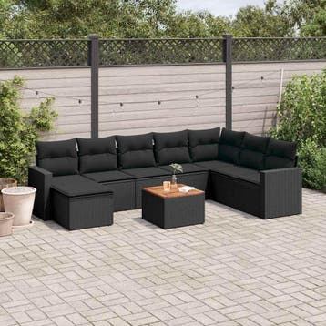 vidaXL 9-delige Loungeset met kussens poly rattan zwart, Verzenden, Nieuw, Loungeset