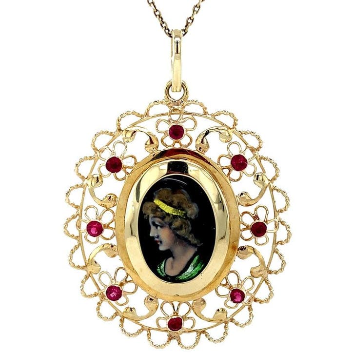 Gouden vintage hanger met emaille en kleursteen 14 krt, Sieraden, Tassen en Uiterlijk, Kettinghangers, Ophalen of Verzenden