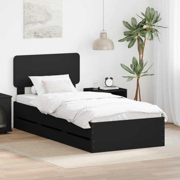 vidaXL Bedframe met lade Zwart 75 x 190 cm Geconstrueerd, Verzenden, Nieuw, Zwart, Hout