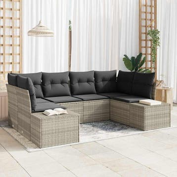 vidaXL Tuin Sofa Set met kussen 6 pcs Lichtgrijs poly rattan, Verzenden, Nieuw, Rotan, 6 zitplaatsen