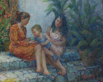 Italian school (XX) - signed R. Cantilio - Children playing, Antiek en Kunst, Kunst | Schilderijen | Klassiek