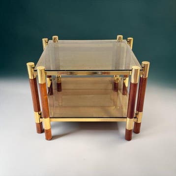 Bijzettafel - Moderne vormgeving - Messing, Hout - Dubbele, Antiek en Kunst