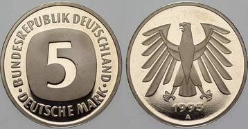 5 duitse Mark 1995 A 5 Mark Kursmunten Bondsrepubliek Dui..., Postzegels en Munten, Munten | Europa | Niet-Euromunten, Verzenden