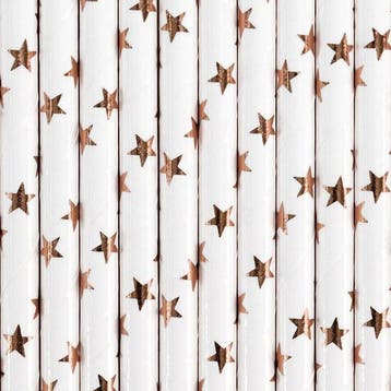 Papieren Rietjes Sterretjes Rosé Goud (10st), Hobby en Vrije tijd, Feestartikelen, Ophalen of Verzenden, Nieuw