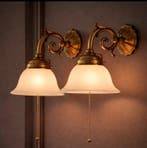 Wandlamp (2) - Messing, Glas - Lampen in Art-nouveau-stijl