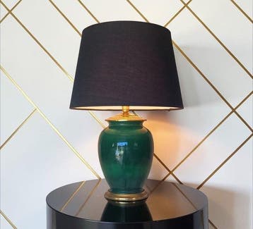 Lamp - Smaragdgroene kleur - Geglazuurde keramiek en verguld