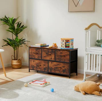 Nieuwe Dressoirkast - met 5 Stoffen Laden Zwart of Grijs, Huis en Inrichting, Kasten | Dressoirs, Verzenden, Nieuw