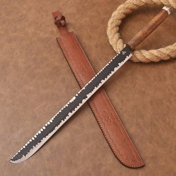 RELIC & EDGE - Keukenmes - S36 - Staal, Leder, Hout, Hoorn -, Antiek en Kunst